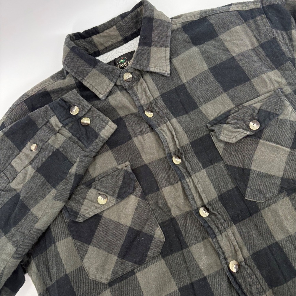 REDHEAD Men's L Green Plaid Sherpa Lined Flannel Shirt‎ Shacket Button Down